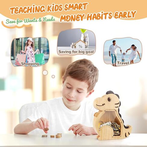 Wooden Piggy Bank for Kids Boys Girls, Personalized Money Bank for Toddlers, Unbreakable Coin Bank, Cute Children Gift for Birthday, Christmas, Thanksgiving, Baby Shower (Excavator) in Saudi Arabia