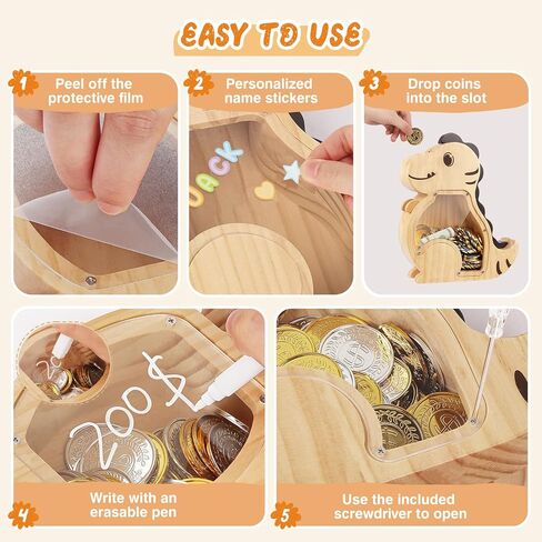 Wooden Piggy Bank for Kids Boys Girls, Personalized Money Bank for Toddlers, Unbreakable Coin Bank, Cute Children Gift for Birthday, Christmas, Thanksgiving, Baby Shower (Excavator) in Saudi Arabia