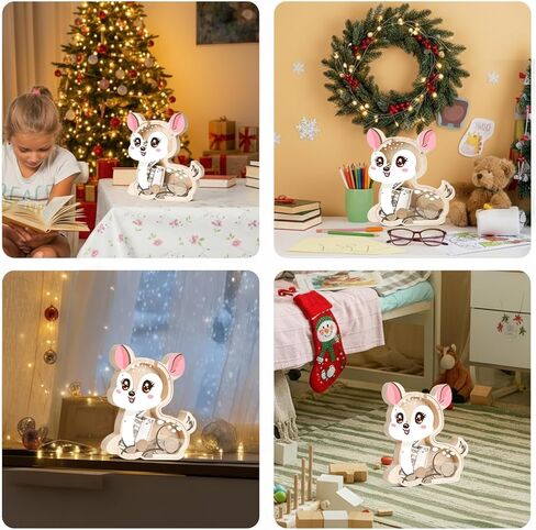 Wooden Deer Piggy Bank for Kids, Cute Sika Deer Money Bank for Boys Girls, Unbreakable Kids Money Box for Boys Girls Toddlers, Large Saving Coin Jar for Home Décor, Birthday in Saudi Arabia