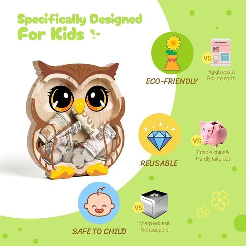 Wooden Deer Piggy Bank for Kids, Cute Sika Deer Money Bank for Boys Girls, Unbreakable Kids Money Box for Boys Girls Toddlers, Large Saving Coin Jar for Home Décor, Birthday in Saudi Arabia