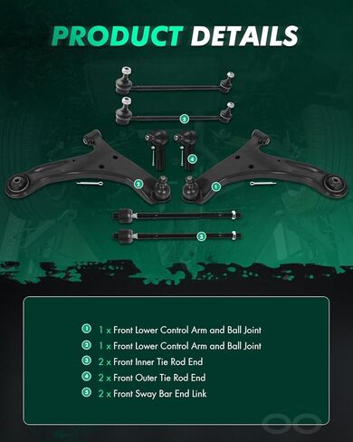SCITOO 8pcs Front Suspension Kit Lower Control Arm with Ball Joint fit 2006-2013 for Suzuki Grand Vitara Inner Outer Tie Rod End Sway Bar Link in Saudi Arabia