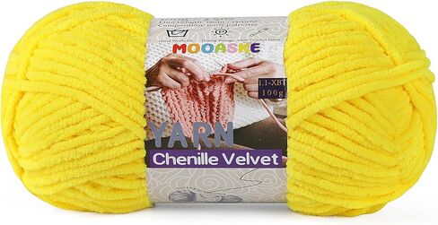Chunky Yarn for Crocheting and Knitting - Easy to Use Plush Chenille Super Bulky Yarn 100g/131yds - Ultra Soft Velvet Baby Blanket Yarn for Beginners & Amigurumi Projects, Vivid Yellow in Saudi Arabia