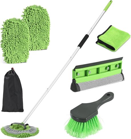 Car Wash Brush with Long Handle, 60'' Car Wash Mop, 7Pcs Chenille Microfiber Cars Washing Kit with Window Squeegee/Microfiber Towels /Wheel Brush for Cars RV Truck Boat Floor Window, Blue in Saudi Arabia