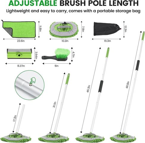 Car Wash Brush with Long Handle, 60'' Car Wash Mop, 7Pcs Chenille Microfiber Cars Washing Kit with Window Squeegee/Microfiber Towels /Wheel Brush for Cars RV Truck Boat Floor Window, Blue in Saudi Arabia
