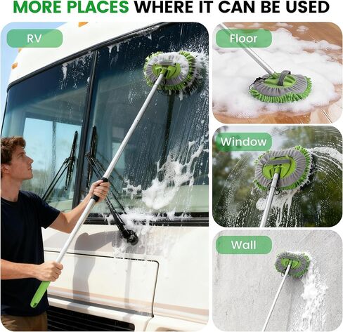 Car Wash Brush with Long Handle, 60'' Car Wash Mop, 7Pcs Chenille Microfiber Cars Washing Kit with Window Squeegee/Microfiber Towels /Wheel Brush for Cars RV Truck Boat Floor Window, Blue in Saudi Arabia