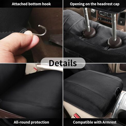 مجموعة كاملة من أغطية مقاعد القماش المقاومة للماء Coverado Chevy Silverado، تناسب Silverado GMC Sierra 2007-2013 & 2019-2025 1500، 2020-2025 2500HD 3500HD Crew Double Extended Cab (أمامي مسطح وخلفي مسطح، أسود) in Saudi Arabia