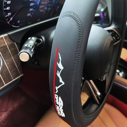 غطاء عجلة قيادة جبلي ثلاثي الألوان مصنوع من الجلد غير قابل للانزلاق متوافق مع ملحقات Toyota Tacoma TRD 4Runner Tundra Highlander مناسب لعجلة القيادة مقاس 14.5-15 بوصة (أحمر 4X4) in Kuwait