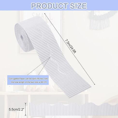 uxcell 49.2ft Bulletin Board Border, Corrugated Paper Decorative Wavy Border, Scalloped Rolled Border Trim for Crafts Classroom Offices DIY Project Party Birthday Decoration, White in Saudi Arabia