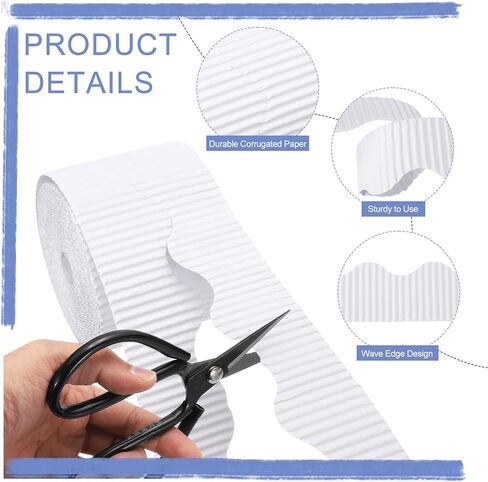 uxcell 49.2ft Bulletin Board Border, Corrugated Paper Decorative Wavy Border, Scalloped Rolled Border Trim for Crafts Classroom Offices DIY Project Party Birthday Decoration, White in Saudi Arabia