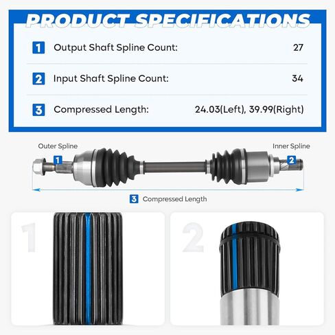 TadaMark 2PCs Front CV Axle Shaft Assembly Fit for Ford Focus 2.0L 2012-2018 L4, Automatic Dual Clutch Trans Only(for model S, SE, SEL, Titanium Only), Left and Right Side, for 66-2305, 66-2334 in Saudi Arabia