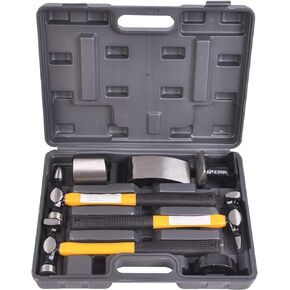 Auto Body Shaping and Forming Repair 7-Piece Kit – Fender Roller Fixer Dent Remover Tool Set with Hammer and Dolly