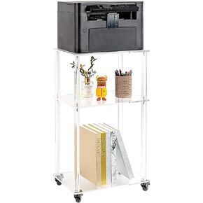 TAKEKIT Acrylic Printer Stand, 3-Tier Printer Table on Wheels, Multifunctional Rolling Printer Cart Storage Shelf for Home Office Organization