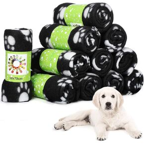 12 Pieces Puppy Blanket for Litter Dog Blanket Bulk Puppy Fleece Blanket with Paw Print Soft Sleep Mat Washable PET Pad for Kitten Puppy Small Animals (Classic Style)