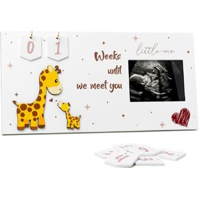 OWL 'N' OAK Ultrasound Picture Frames with Giraffe Design - 12" L x 16" W Sonogram Picture Frame for 4"x3" Ultrasound Photo - Gender Reveal Gifts Ideas for New Moms, Expecting Parents, Grandparents