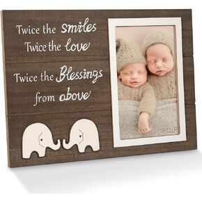 Aether Twins Baby Wood Photo Frame with Cute Elephant Patterns, Unique Twins Baby Shower Gifts for Twins Mom, Twins Baby Picture Frame for New Parents Nana and Grandparents, Nursery 4x6 Photo
