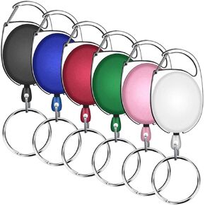 Selizo 6 Packs Retractable Badge Holder ID Carabiner Badge Reels Retractable Key Holders Keychains with Key Ring, Assorted Colors