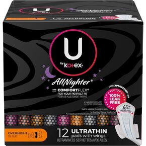 U by Kotex Kimberly-Clark Professional All-Nighter Overnight Pads with Wings, Box of 12