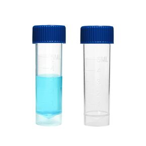 PEKYBIO Sterile Plastic Graduated Test Tubes 5ml Sample Storage Container with Screw Cap Self-Standing Lab Transport Tube, Case of 50