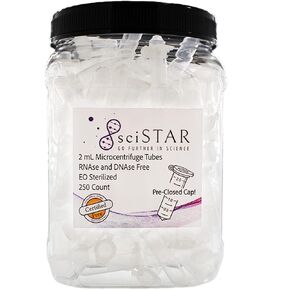 SciStar 1.5ml Microcentrifuge Tubes – sterile – pre-Closed! – with snap Cap: 1.5ml, RNase/DNase Free, Polypropylene Tubes, Container of 300