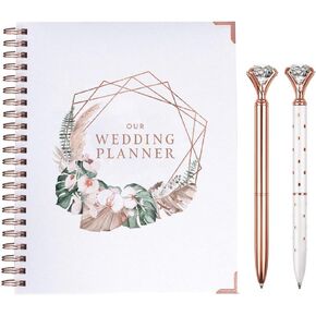 Beautiful Wedding Planner for Bride, Wedding Planning Book and Organizer with Cover Design, The Wedding Planner with 2 Diamond Pen, complete Wedding Planner Book and Organizer, Wedding Planning Book