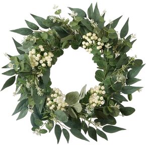18 Inch Spring Wreaths for Front Door Eucalyptus Wreath Summer Greenery Wreath for Front Door for All Seasons Artifical Floral Outdoor Wreaths Weatherproof for Wall Farmhouse Porch Patio Home Decor