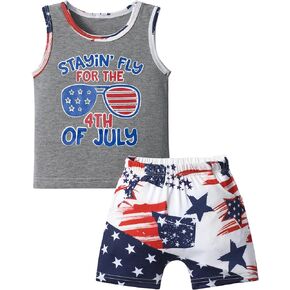 Fommy Toddler 4th of July Outfit Boy, American Flag Letter Printed Sleeveless Tank Top + Short Pants 2Pcs Clothes Set