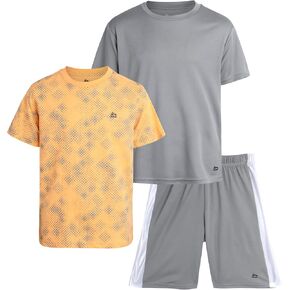 RBX Boys' Shorts Set - 3 Piece Short Sleeve Performance T-Shirt and Shorts (Size: 4-12)