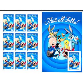 USPS Looney Tunes Porky Pig Sheet of Ten 34 Cent Stamps Scott 3534