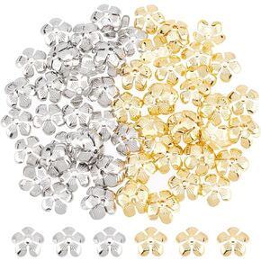 UNICRAFTALE about 240pcs Stainless Steel Spacer Bead Caps 2 Colors Flower End Cap Spacers Golden Caps Spacer Beads Jewelry Making Metal Bead Caps for Bracelet Necklace 6mm Diameter