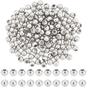 DICOSMETIC 150Pcs Memory Wire End Caps Stainless Steel Cord End Caps Round Half Drilled Beads Ball Shape Cord Terminators for Earrings Necklace Bracelet Jewelry Making DIY Crafts, Hole: 2mm
