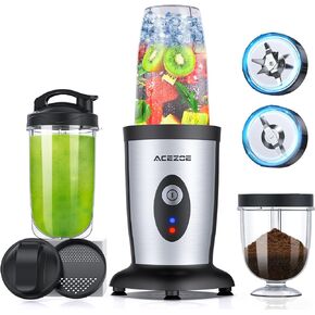 خلاط Acezoe الشخصي المخفوق والعصائر، 6 أوراق ثلاثية الأبعاد، خلاط محمول 850 وات، خلاط بزر واحد، كوب خلاط شخصي 2 × 17 أونصة، مطبخ خالٍ من مادة BPA، أغذية الأطفال، طحن، عصير 850 وات