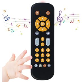 iselyn Baby Remote Control Toy, Realistic Toddler TV Remote Toys with Light Sounds, Early Learning Educational Baby Musical Toys Play Remote with English French Spanish for Boys Girls 6 Month+-Black