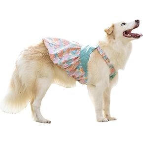 FLAdorepet Large Dog Princess Dress,Floral Dog Wedding Birthday Holiday Dress for Medium Large Dogs Girl,Spring Summer Dog Clothes for Bulldog Labrador Golden Retriever (Blue, 7XL)