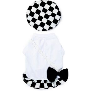 Dog Plaid Dress Pet Bow Tie Girl Cute Princess Dresses for Small Dogs Cat Spring Summer Puppy Clothing Outfits (M)