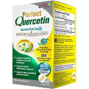 LABO Nutrition Perfect Quercetin SunActive IsoQ Bioflavonoids, 25x More Bioavailable Than Quercetin for Immune, Antioxidant, Allergy and Cardiovascular Support - Healthy Inflammation Response- 60s