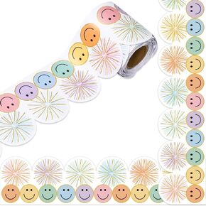 Whaline 32.8ft Preppy Bulletin Board Borders Colorful Smile Face Firework Poms Die-Cut Rolled Border Trim for School Classroom Office Chalkboard Decoration