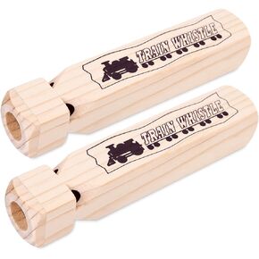 POPLAY 2PCS Wooden Train Whistles, Toy Wood Whistles 4 Tone 7.3" Train Whistle for Kids Birthday Party Favors Carnival Prize