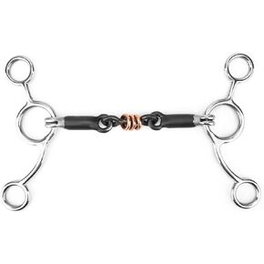 Horse Chew, Stainless Steel Horses Snaffle Bits Oval Link Gag Bit with Black Steel Mouth Full Cheek Gag Equestrian Loose Ring for Horse Snaffle Racing Accessory, Silver
