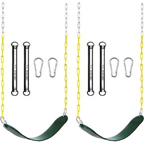Swing Set, GAMKII Soft EVA Swing Seat with 66 Inch Anti-Rust Chains, Support 300lb, Tree Swing Accessories with Snap Hooks & Hanging Straps for Outdoors, Backyard, Playground, Gym & Jungle- Blue