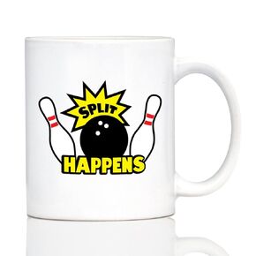 Split Happens - Bowling Coffee Mug - Funny Bowling Gifts and Decor for Bowlers - Large 15oz White Ceramic Mug