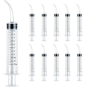 CINOCA 10PCS 12ml/cc Syringe - Dental Irrigation Syringe for Wisdom Teeth Cleaning, Dental Syringe with Curved Tip for Tonsil Stones Removing, Lab Use and Feeding Small Pets