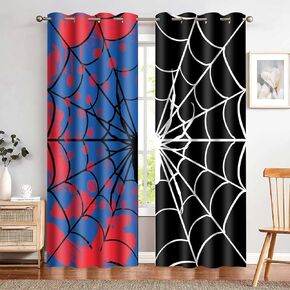 Spider Web Blackout Curtains for Kids Room Spider Web Red Printed Curtain Baby Boys Room Spider Black Blue Colorblocking Window Treatments for Bedroom Living Room 2Panels 42x63inch CLDWMS0308