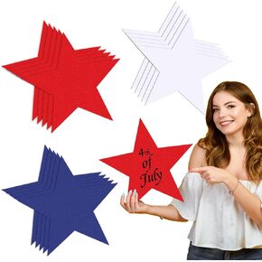 JarThenaAMCS 36Pcs Star Cutouts 4th of July Patriotic Red Blue White Stars Paper Cut Outs Independence Day Bulletin Board Decor for School Classroom DIY Craft Projects