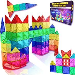Desire Deluxe Magnetic Tiles Building Blocks Construction Toys for Boys & Girls 47pc – STEM Learning Educational, Kids Age 3 4 5 6 7 8 Year Old Gift