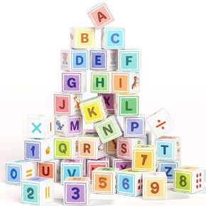 Asago ABC 123 Building Blocks for Toddler, Magnetic Cube Sensory Toys, Preschool Learning Alphabet & Number & Animals & Math & Counting & Letter Recognition, Education Toy for Kids Age 1-3 3-5