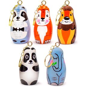 Animal Matryoshka Keychains: Set of 5 Russian Nesting Dolls Inspired Key Chains for Backpacks - Unique Animal-Themed Keychain Set