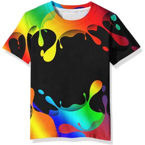 Linnhoy Kid Shirts 3D Graphic Printed Tees for Boys and Girls Novelty Fashion T-Shirts Unisex Casual Tops Size 6-16 Years