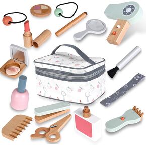 HEELWIRE Wooden Makeup Toy Set for Kids, Girls Imaginative Pretend Beauty Makeup Set Toys, Great Toys for Girls Ages 3+.
