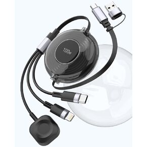 Retractable Charger for Apple Watch/iphone,Fast Charging 100W 3-in-1 Multiple Charging Cable Retractable iPhone Charger Cord,iPhone 15 Retractable Charging Cable for iWatch Ultra/SE/9-1/iphone/Tablets