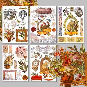 Decoupage Paper Pack (15 Sheets 8"x11") Antique Details HANATABA Vintage Art Deco Styled Ephemera Pictures for Decoupage Craft and Scrapbooking